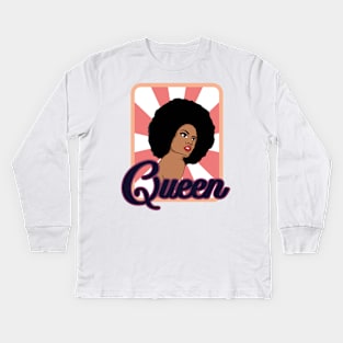 'Queen Afro Woman Word Art' Awesome Melanin Gift Kids Long Sleeve T-Shirt